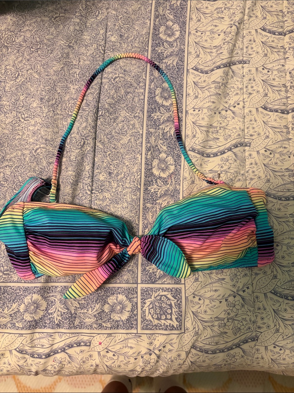 Rainbow Striped Tie-Front Bikini Top